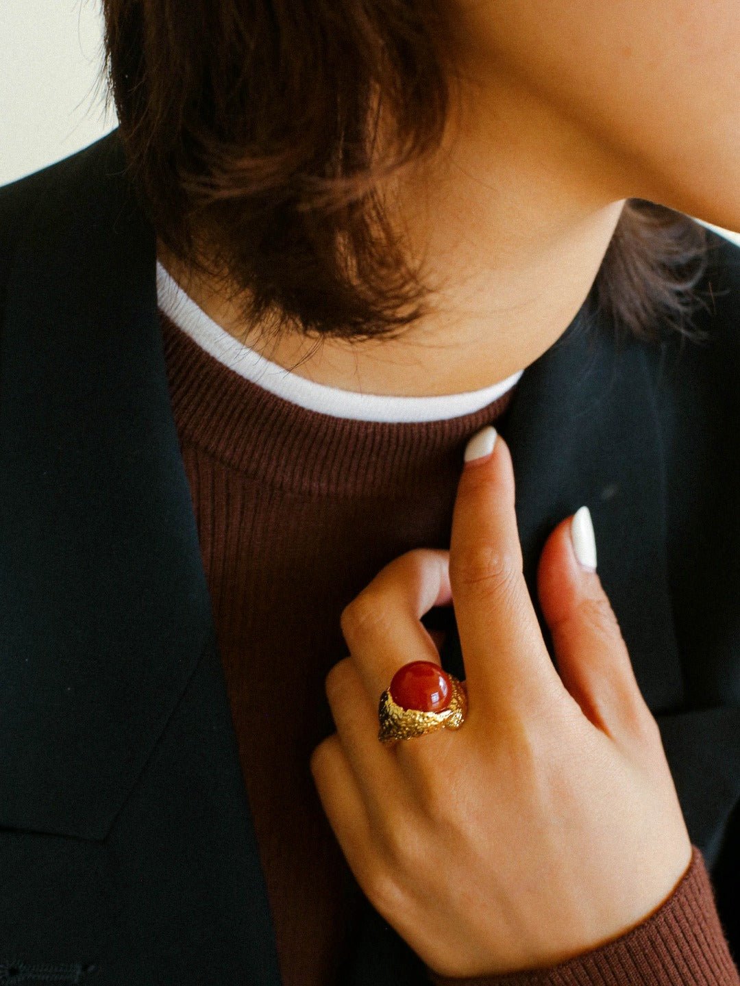 Vintage Floral Orb White Crystal and Red Onyx Rings - floysun