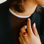 Vintage Floral Orb White Crystal and Red Onyx Rings - floysun