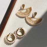 Vintage Frosted Gold Braided Pearl Fan Earrings - floysun