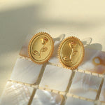Vintage Frosted Oval Rose Gold Coin Earrings - floysun