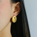 Vintage Frosted Oval Rose Gold Coin Earrings - floysun