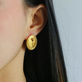 Vintage Frosted Oval Rose Gold Coin Earrings - floysun