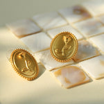Vintage Frosted Oval Rose Gold Coin Earrings - floysun