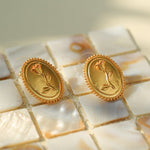 Vintage Frosted Oval Rose Gold Coin Earrings - floysun