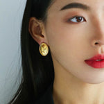 Vintage Frosted Oval Rose Gold Coin Earrings - floysun