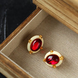 Vintage Geometric Ruby Glass Earrings - floysun