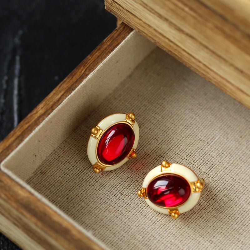 Vintage Geometric Ruby Glass Earrings - floysun