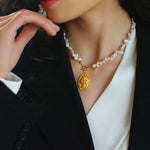 Vintage Goddess Pendant Baroque Pearl Necklace - floysun