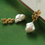 Vintage Gold Chain Baroque Pearl Earrings - floysun