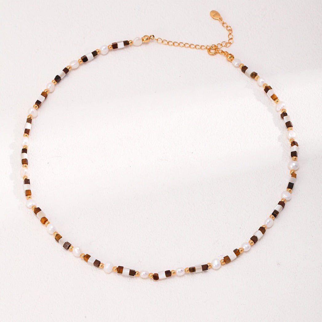 Vintage Gold Tiger Eye Stone Spliced Pearl Necklaces - floysun