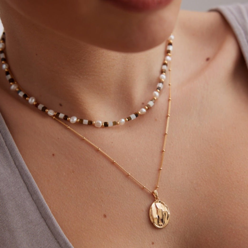 Vintage Gold Tiger Eye Stone Spliced Pearl Necklaces - floysun
