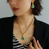 Vintage Green Crystal Chain Necklace - floysun