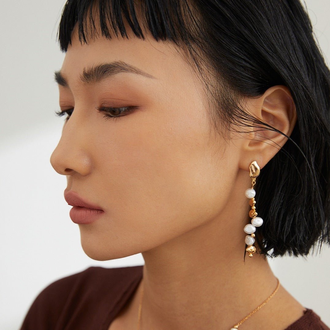 Vintage Irregular Baroque Pearl Earrings - floysun