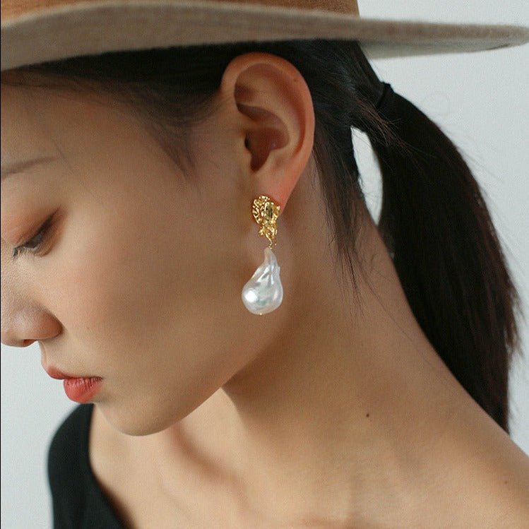 Vintage Lava Baroque Pearl Drop Earrings - floysun