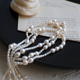 Vintage Layered Long Natural Pearl Necklace - floysun