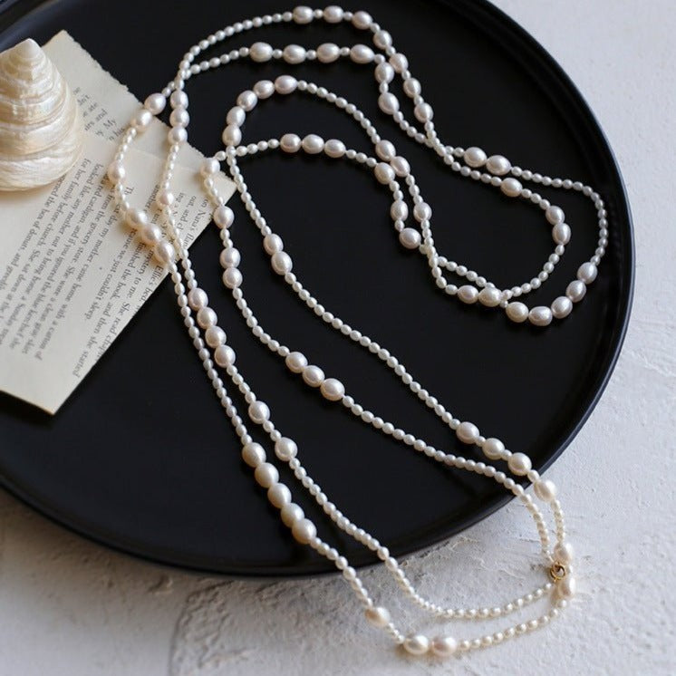 Vintage Layered Long Natural Pearl Necklace - floysun
