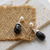 Vintage Natural Pearl Onyx Drop Earrings