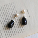 Vintage Natural Pearl Onyx Drop Earrings