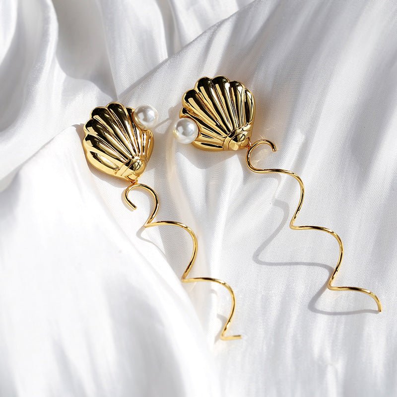 Vintage Personality Metal Shell Pearl Earring - floysun