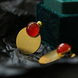 Vintage Red Agate Round Earrings