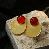Vintage Red Agate Round Earrings