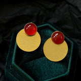 Vintage Red Agate Round Earrings