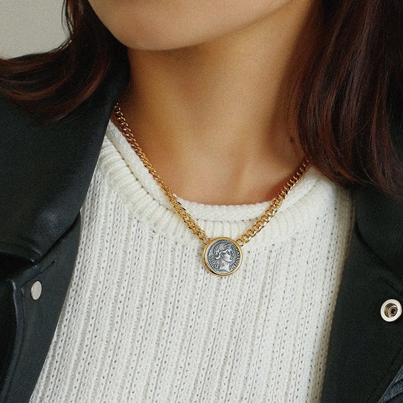 Vintage Roman Lady Luck Coin Necklace - floysun