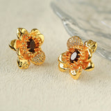 Vintage Zircon Diamond Three-dimensional Flowers Earrings - floysun