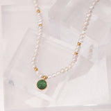 Water Grass Agate Pendant Pearl Necklace - floysun