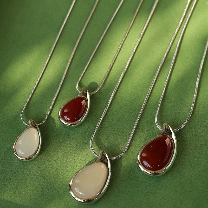 Waterdrop White Agate Red Onyx Long Pendant Necklace - floysun