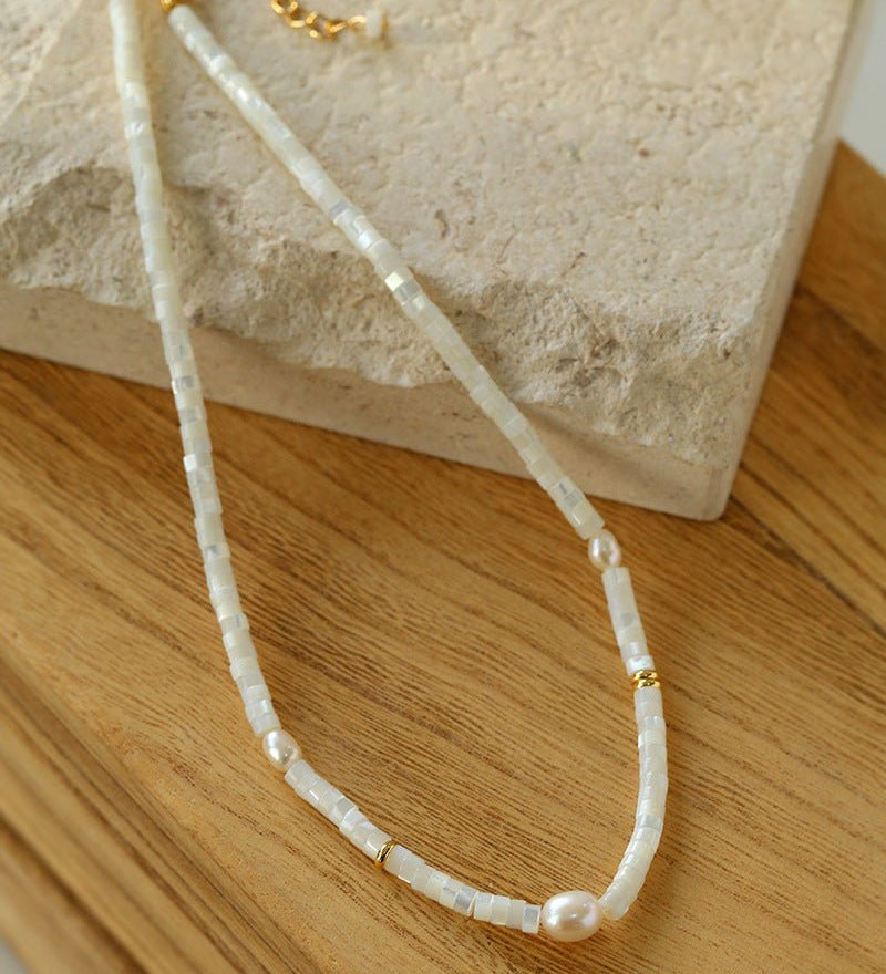 White Mother of Fritillary Pearl Necklace - floysun