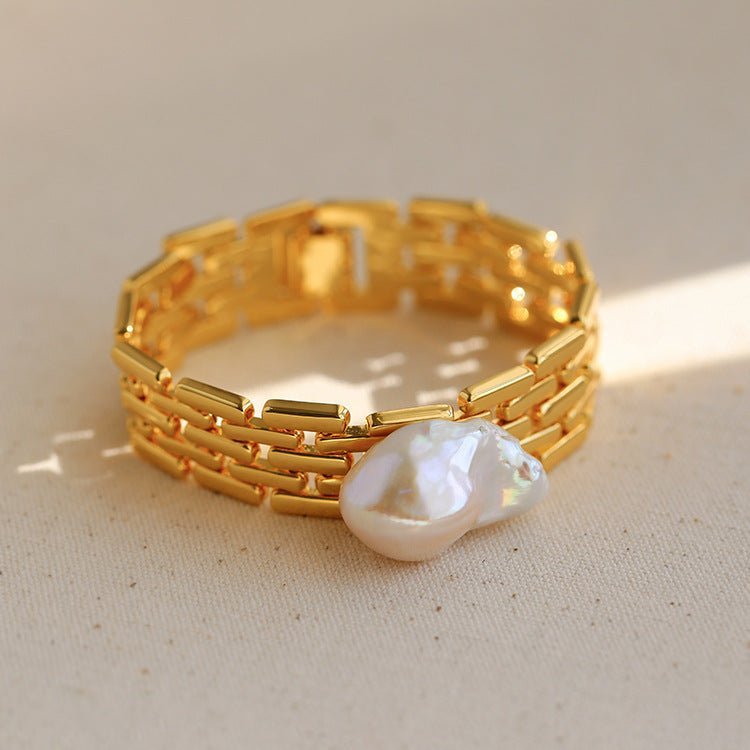 Wide Chain Baroque Pearl Bracelet - floysun