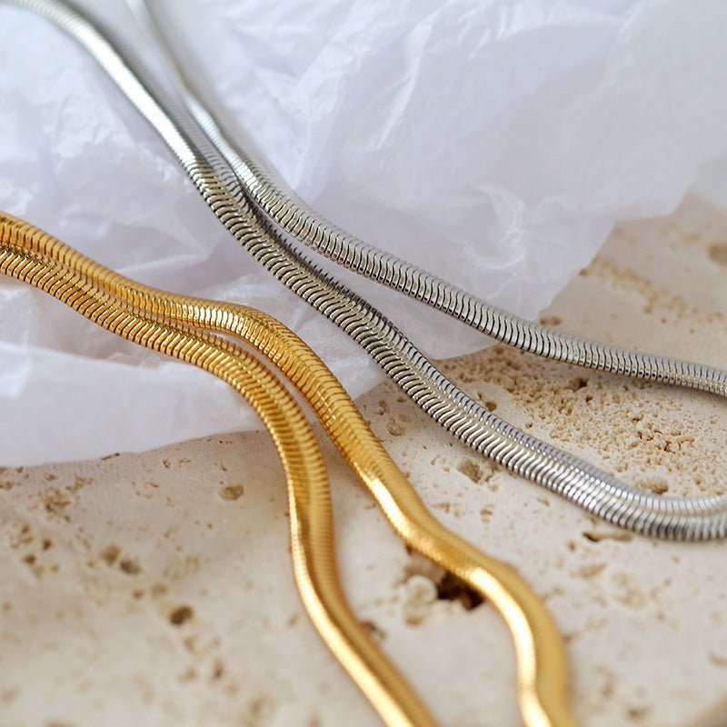 Wide Trendy Snakebone Gold Silver Chain Necklace - floysun