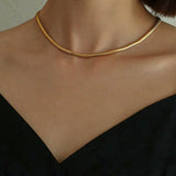 Wide Trendy Snakebone Gold Silver Chain Necklace - floysun