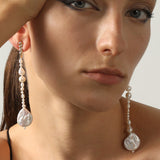 Woven Baroque Pearl Long Earrings - floysun