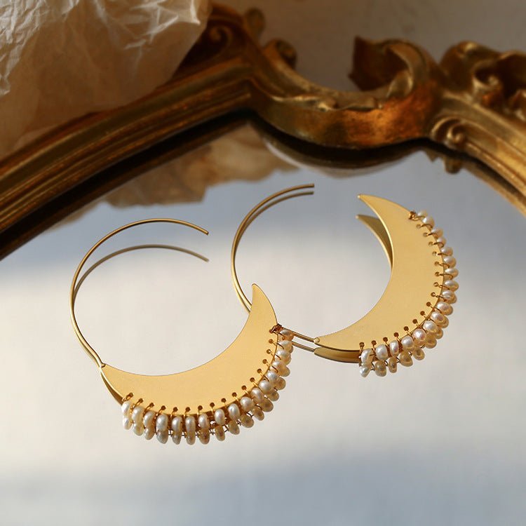 Woven Crescent Pearl Earrings - floysun