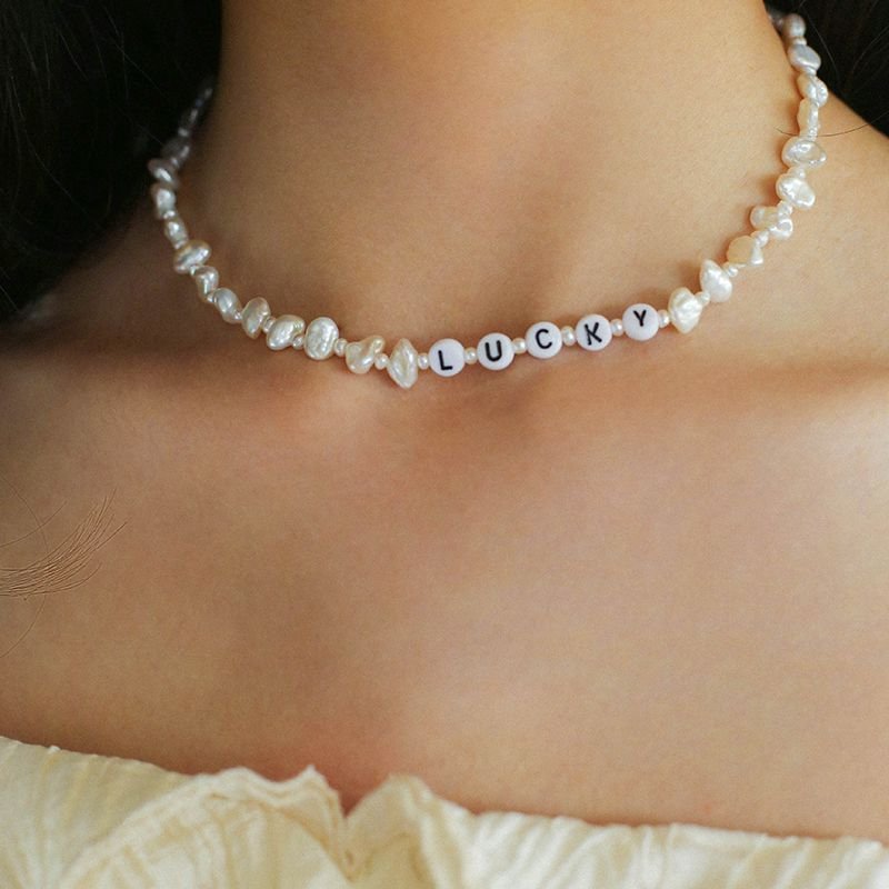 Woven Petal Pearl Letter Necklace - floysun