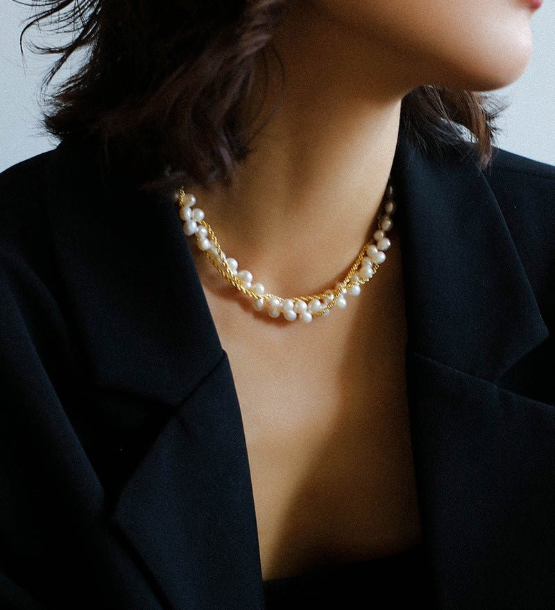 Wrapped Chain Wheat Ear Pearl Necklace - floysun