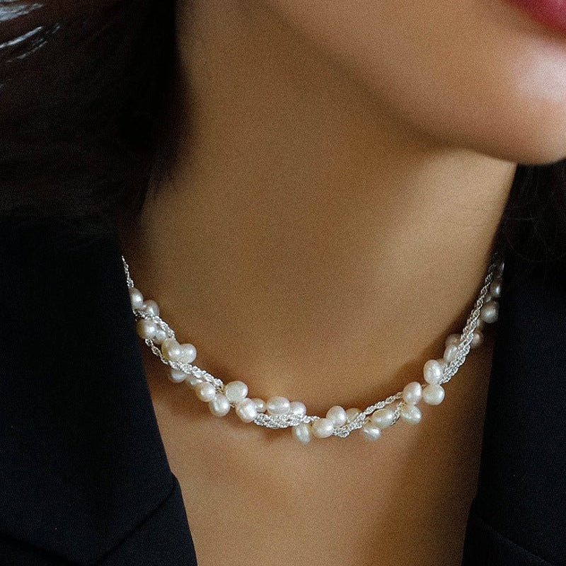 Wrapped Chain Wheat Ear Pearl Necklace - floysun