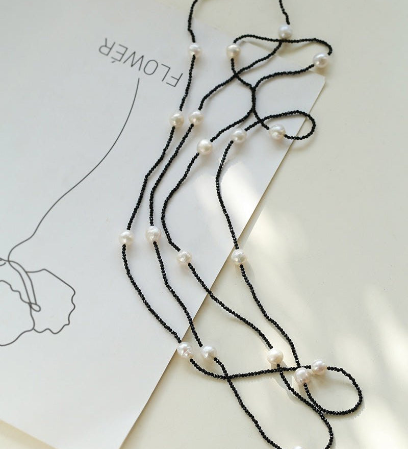 Wrinkled Baroque Black Spinel Long Necklaces - floysun