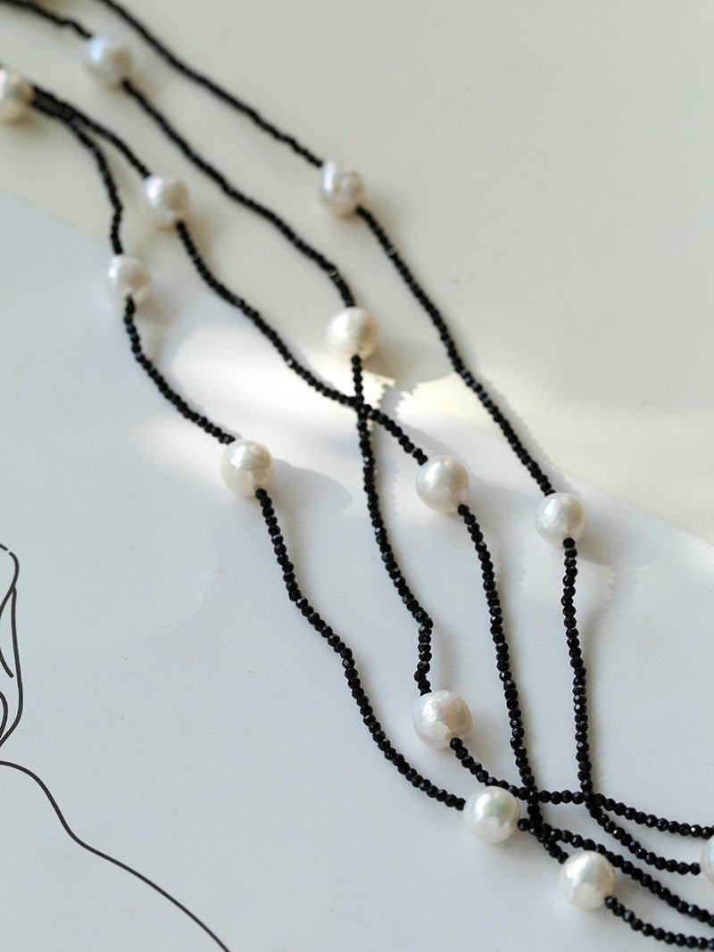 Wrinkled Baroque Black Spinel Long Necklaces - floysun