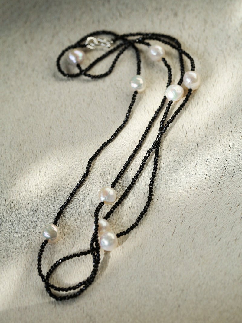 Wrinkled Baroque Black Spinel Long Necklaces - floysun