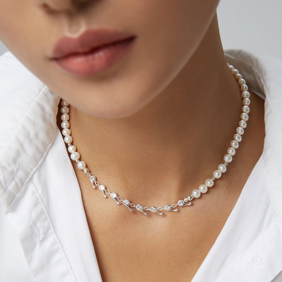 Zircon Chain Splice Natural Pearl Necklace - floysun